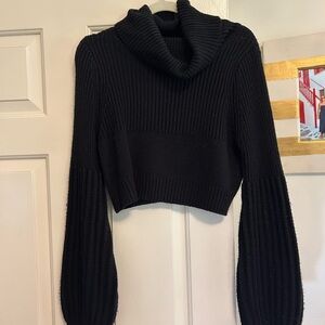 Black Cropped Cowl Neck Sweater
